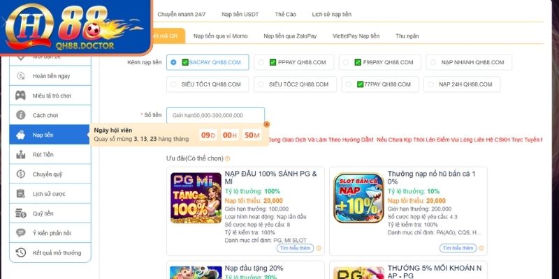 Nạp Rút Tiền qh88 1 Điều kiện để thực hiện nạp rút tiền QH88