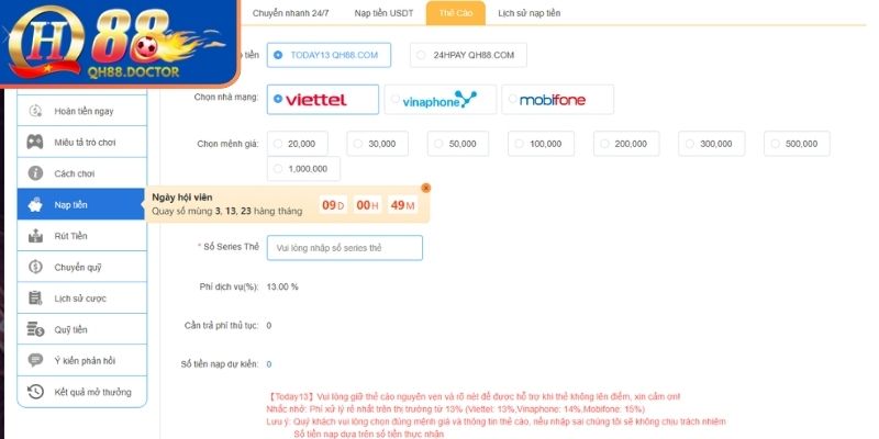 Nạp Rút Tiền qh88 3 Hướng dẫn nạp rút tiền QH88